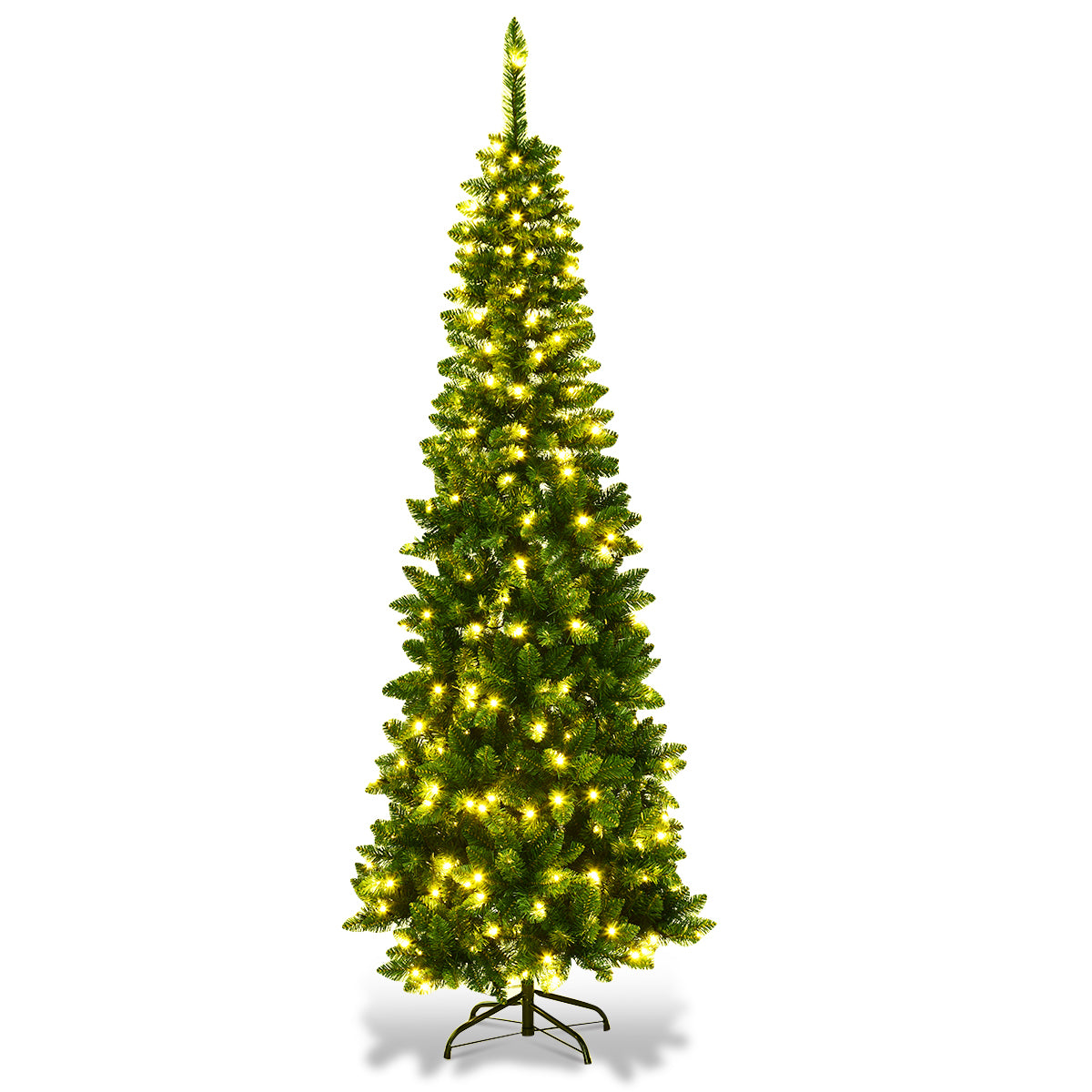 LIVSK Voorverlichte Potlood Kerstboom - 200 cm - 250 Warm Witte LED-lampjes - 708 Takken - Ruimtebesparend - Groen