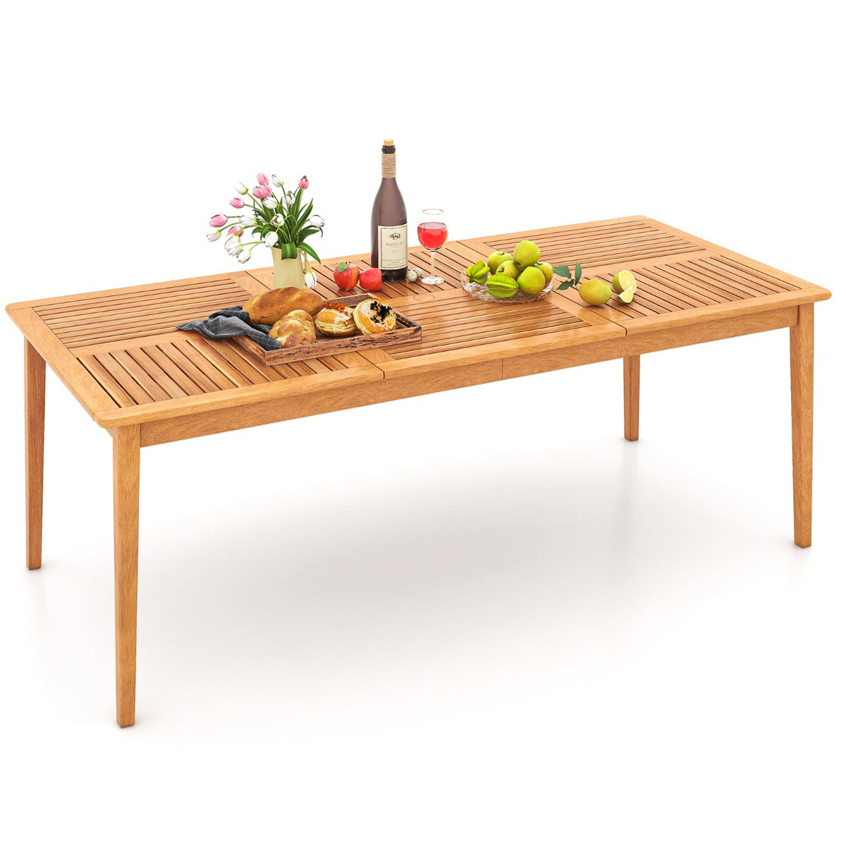 LIVSK Outdoor Eettafel voor 8 Personen - Rechthoekig Acaciahout - Paraplugat - Natuurlijke Afwerking - 200 x 90 x 75 cm -