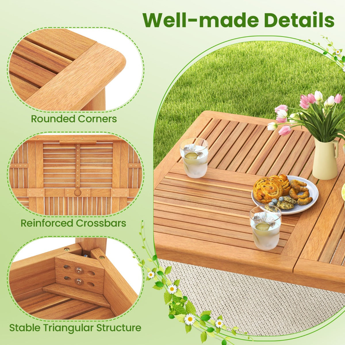 LIVSK Outdoor Eettafel voor 8 Personen - Rechthoekig Acaciahout - Paraplugat - Natuurlijke Afwerking - 200 x 90 x 75 cm -