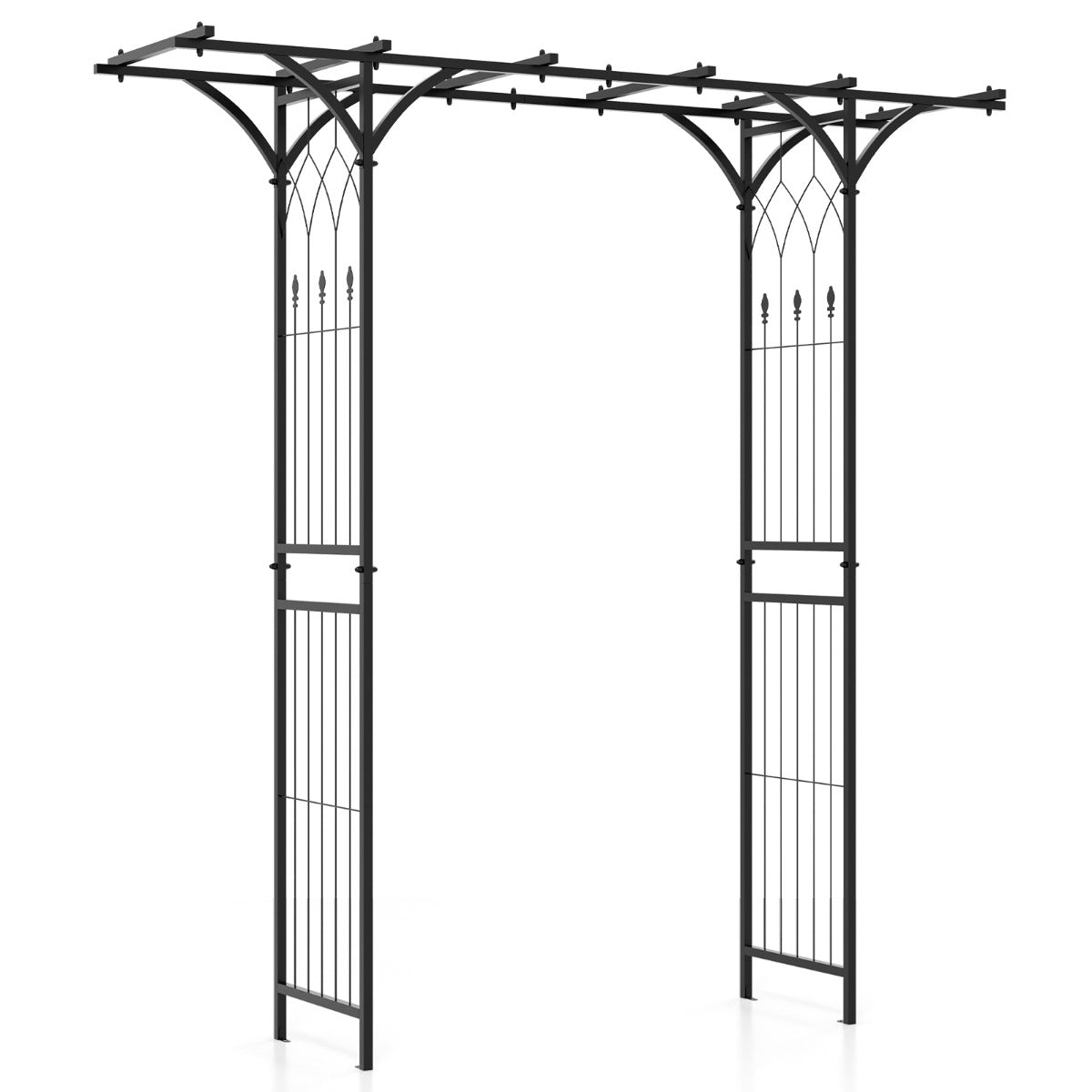 Livsk costway 206 cm tuinboog decoratieve metalen tuinboog met hekwerk terrasboog voor buiten voor tuin terras decoratie huwelijksceremonie 1 1