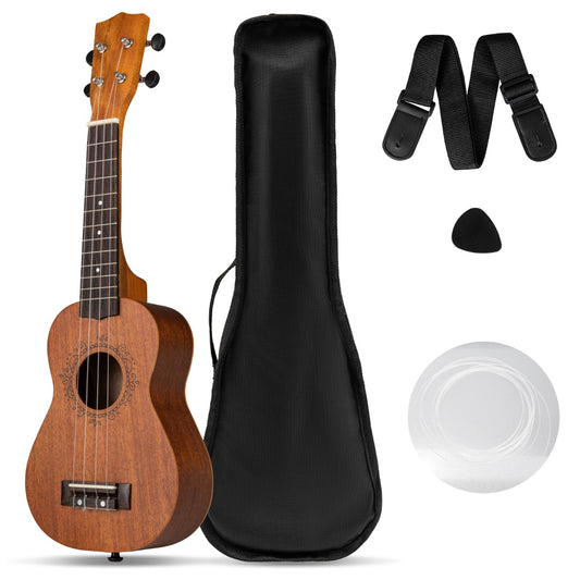Livsk costway 21 inch ukelele mahoniehouten ukeleleset met draagtas plectrum verstelbare riem en extra nylon snaren