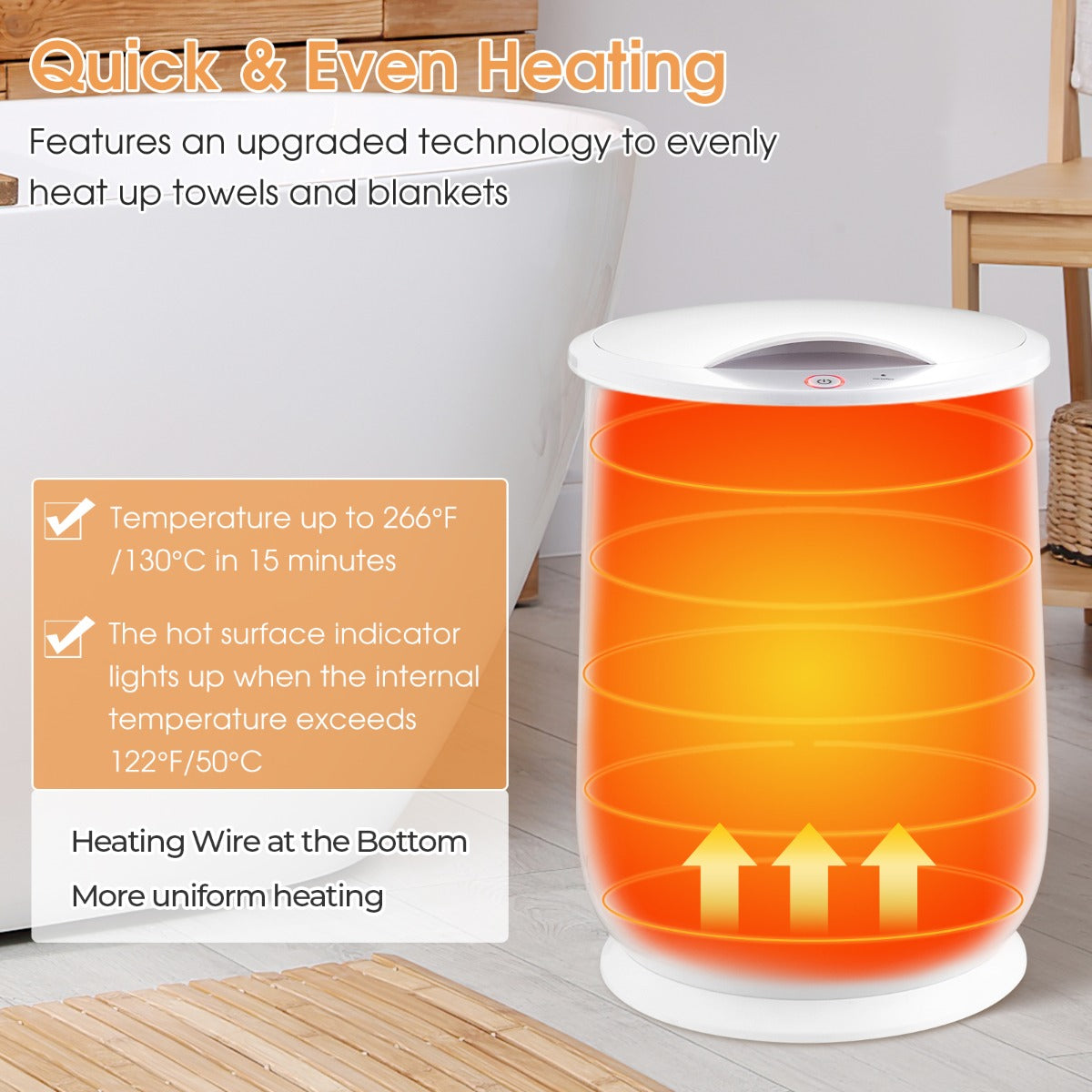 Livsk costway 21 liter handdoekverwarmer in emmerstijl elektrische badhanddoekverwarmer met led verlichting 4