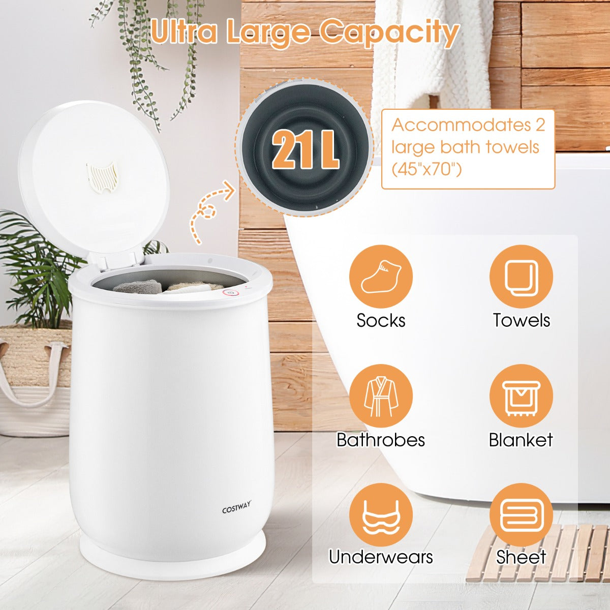 Livsk costway 21 liter handdoekverwarmer in emmerstijl elektrische badhanddoekverwarmer met led verlichting 6