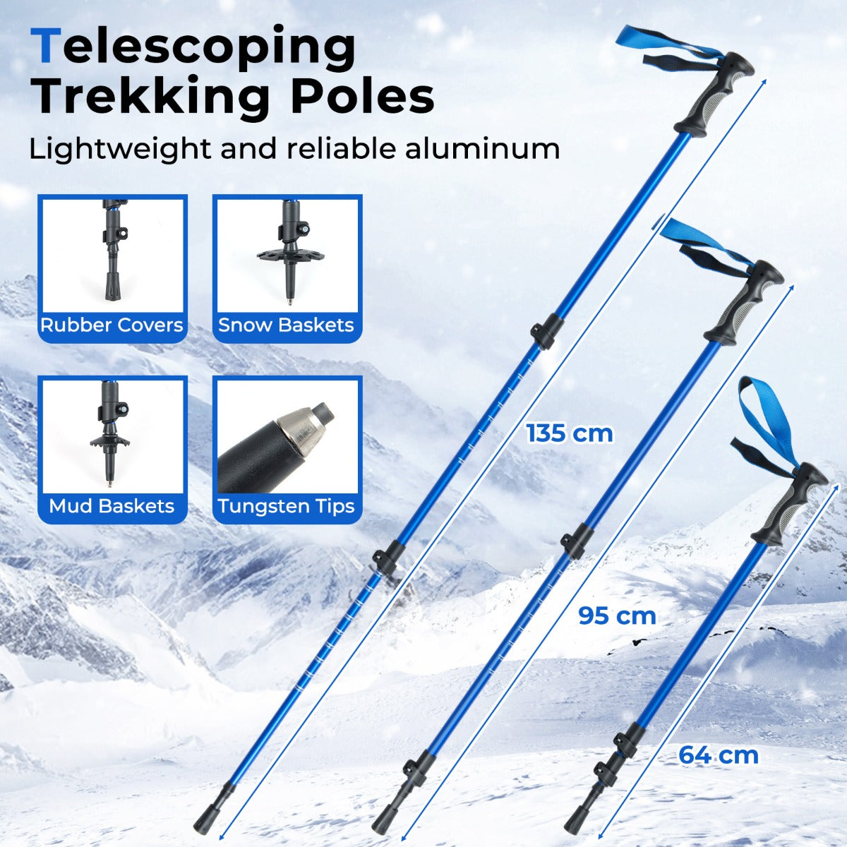 Livsk costway 21 sneeuwschoenen met wandelstokken lichte sneeuwschoenset van aluminium met draaistang draagtas blauw 1 1