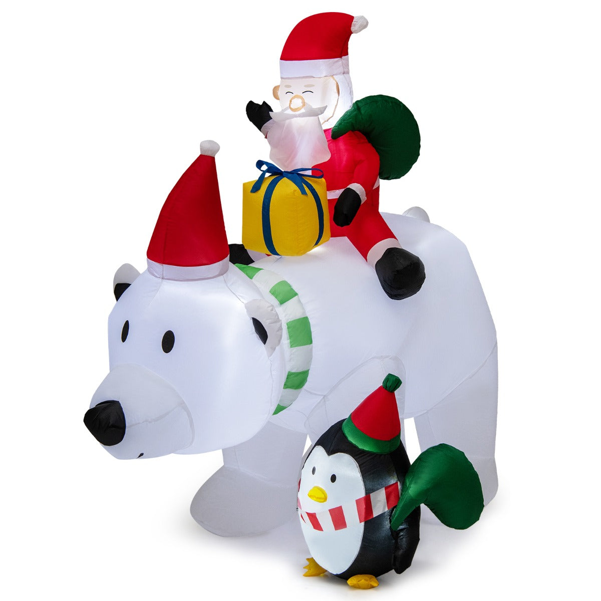 LIVSK Opblaasbare Kerstbal met IJsbeer en Pinguïn - Dynamische Hoofdbewegingen - LED Verlichting - Weerbestendig - 230 x 70 x 210