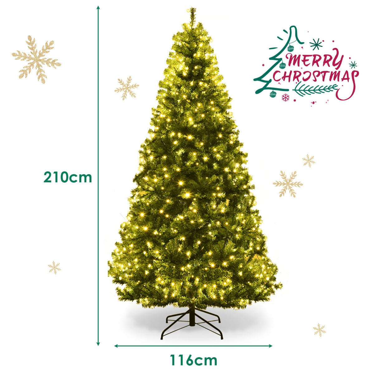 LIVSK Verlichte Kunstkerstboom 210 cm - 150 Meerkleurige LED-lichten - 11 Verlichtingsmodi - Metalen Standaard - Groen