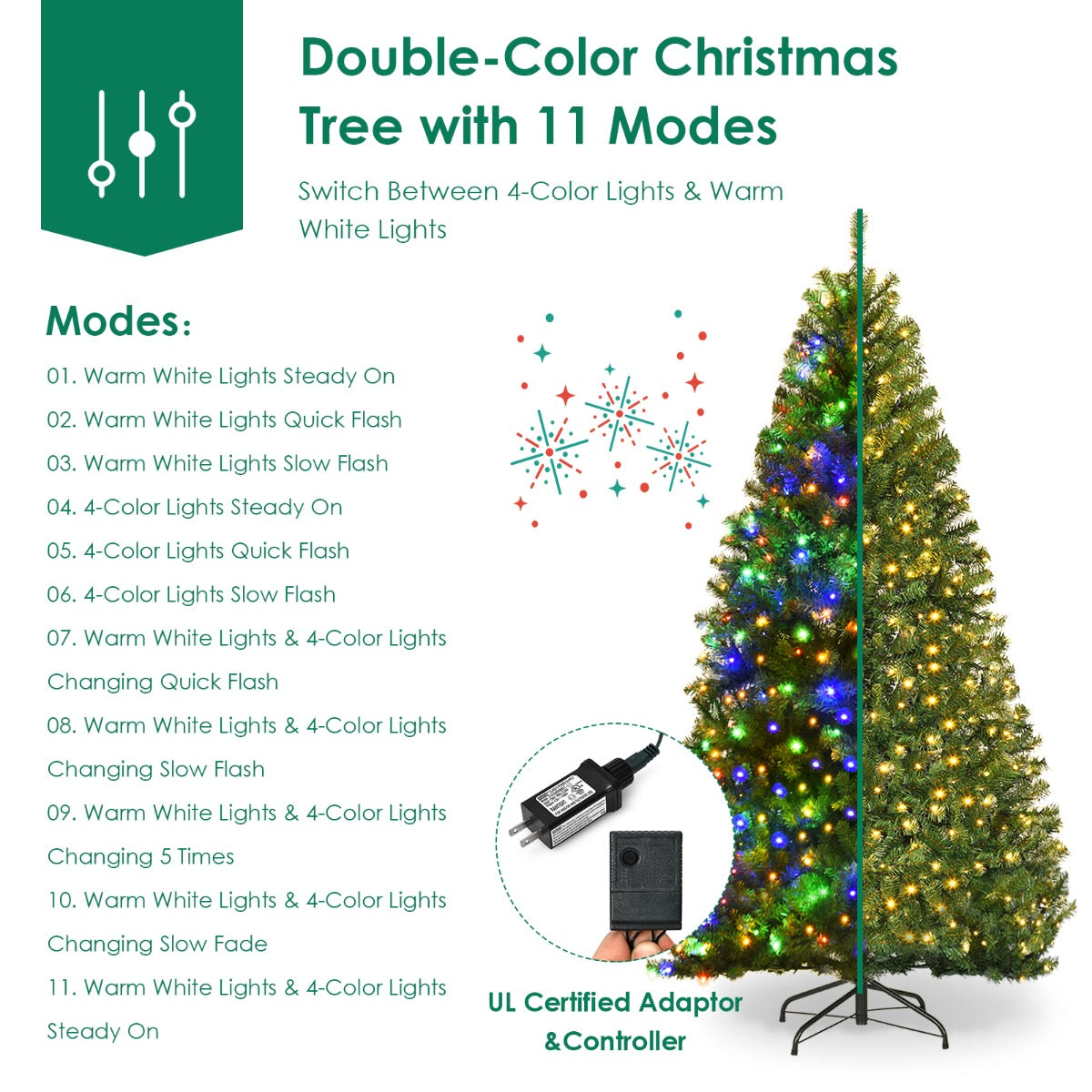 LIVSK Verlichte Kunstkerstboom 210 cm - 150 Meerkleurige LED-lichten - 11 Verlichtingsmodi - Metalen Standaard - Groen