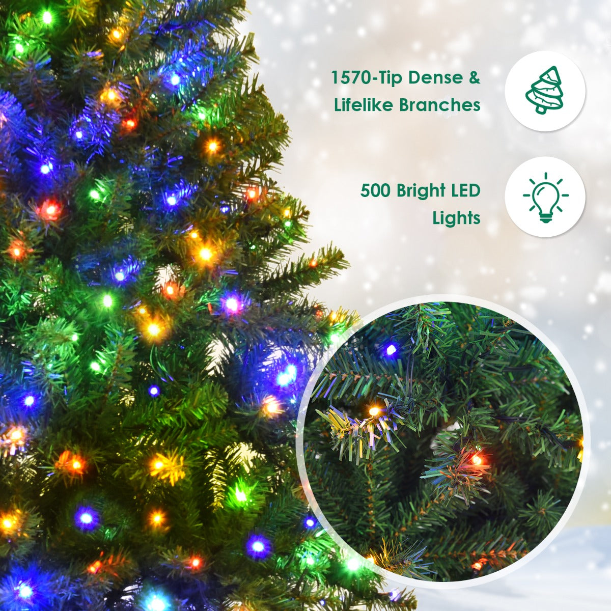 LIVSK Verlichte Kunstkerstboom 210 cm - 150 Meerkleurige LED-lichten - 11 Verlichtingsmodi - Metalen Standaard - Groen