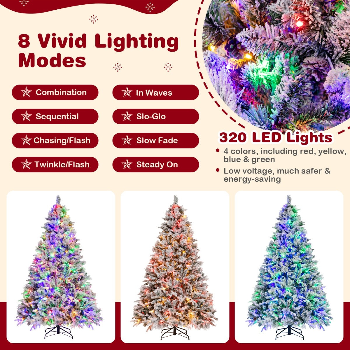 LIVSK 210 cm Kunstkerstboom - 1270 Takken - 320 LED-lampen - 4 Kleuren - 8 Modi - Eenvoudige Opbouw - Groen