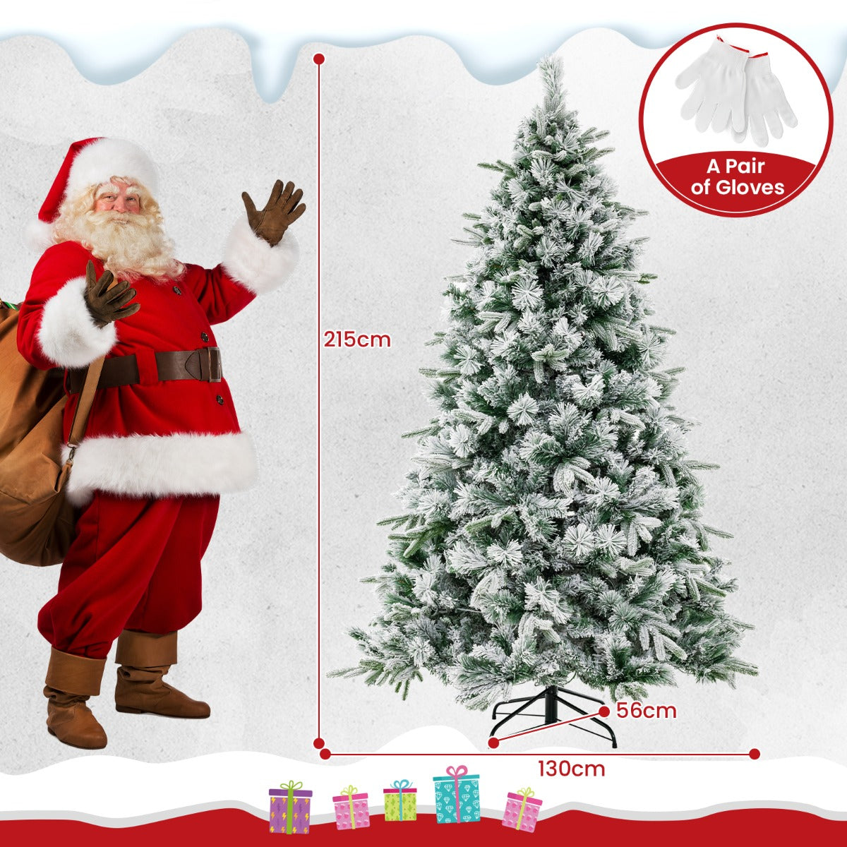 LIVSK Kunstkerstboom 215 cm - 1096 Takpunten - 300 Warmwitte LED-Lampen - Brandwerend - Eenvoudige Montage - Wit & Groen