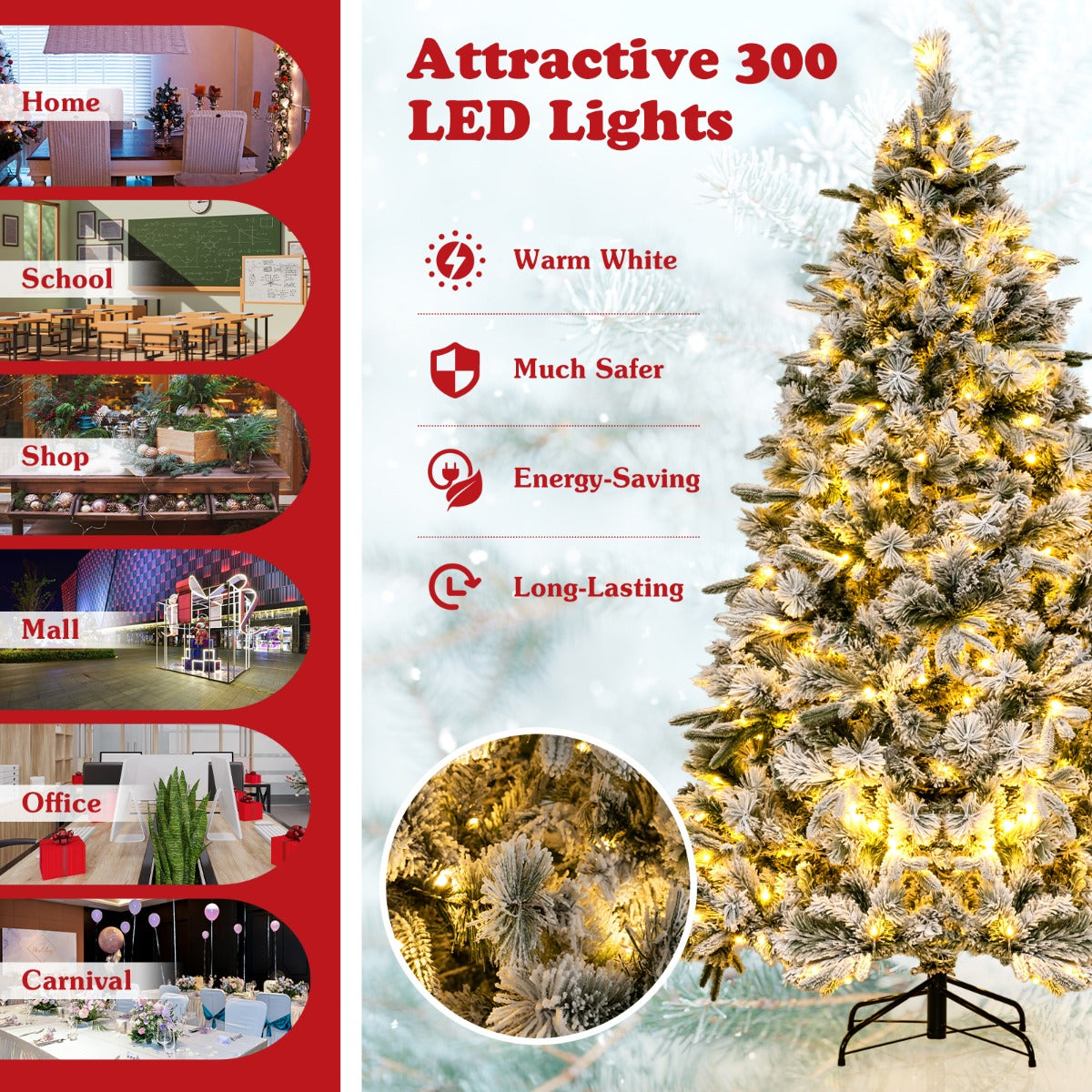 LIVSK Kunstkerstboom 215 cm - 1096 Takpunten - 300 Warmwitte LED-Lampen - Brandwerend - Eenvoudige Montage - Wit & Groen