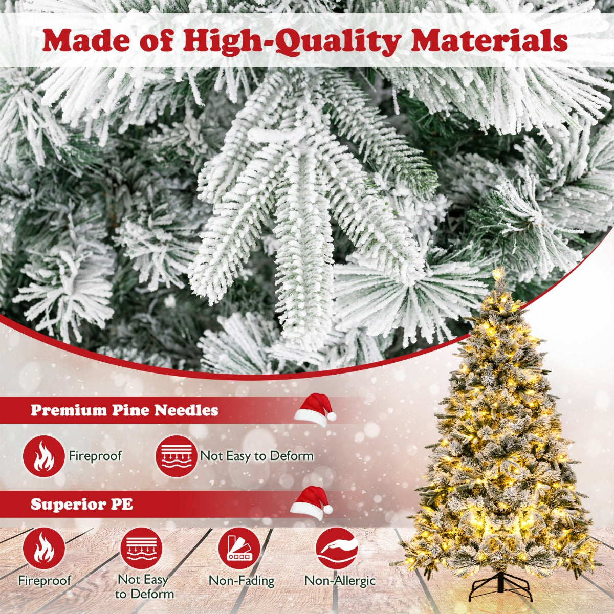 LIVSK Kunstkerstboom 215 cm - 1096 Takpunten - 300 Warmwitte LED-Lampen - Brandwerend - Eenvoudige Montage - Wit & Groen