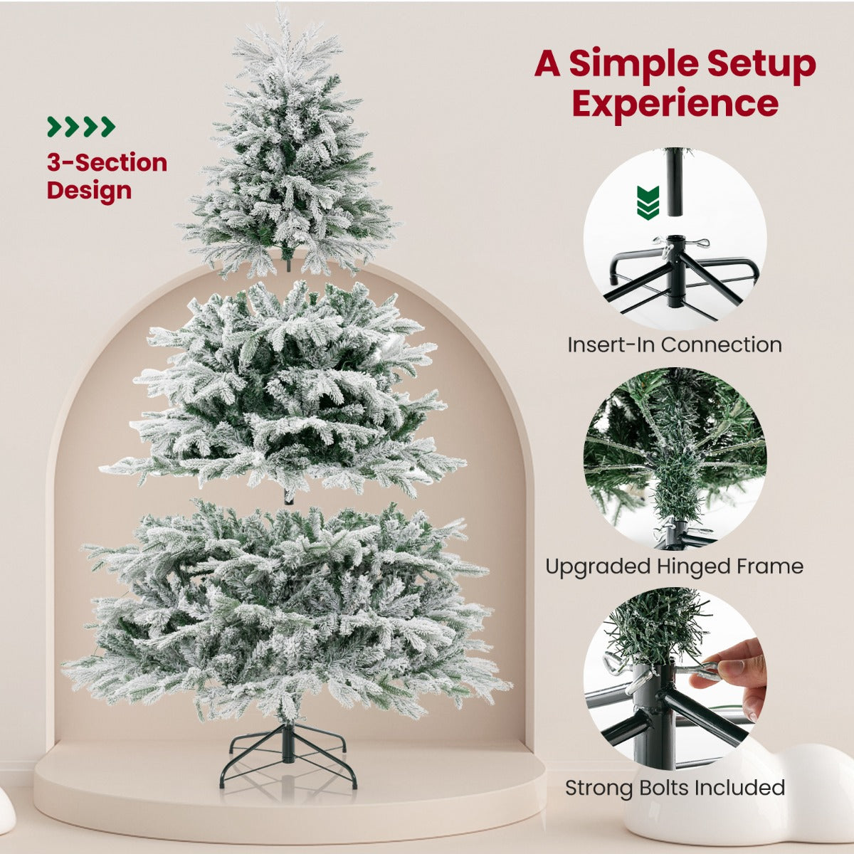LIVSK Kunstkerstboom 180 cm - 1022 Takken - 350 Warmwitte LED-lampen - Duurzaam en Veilig - Eenvoudige Installatie - Groen & Wit