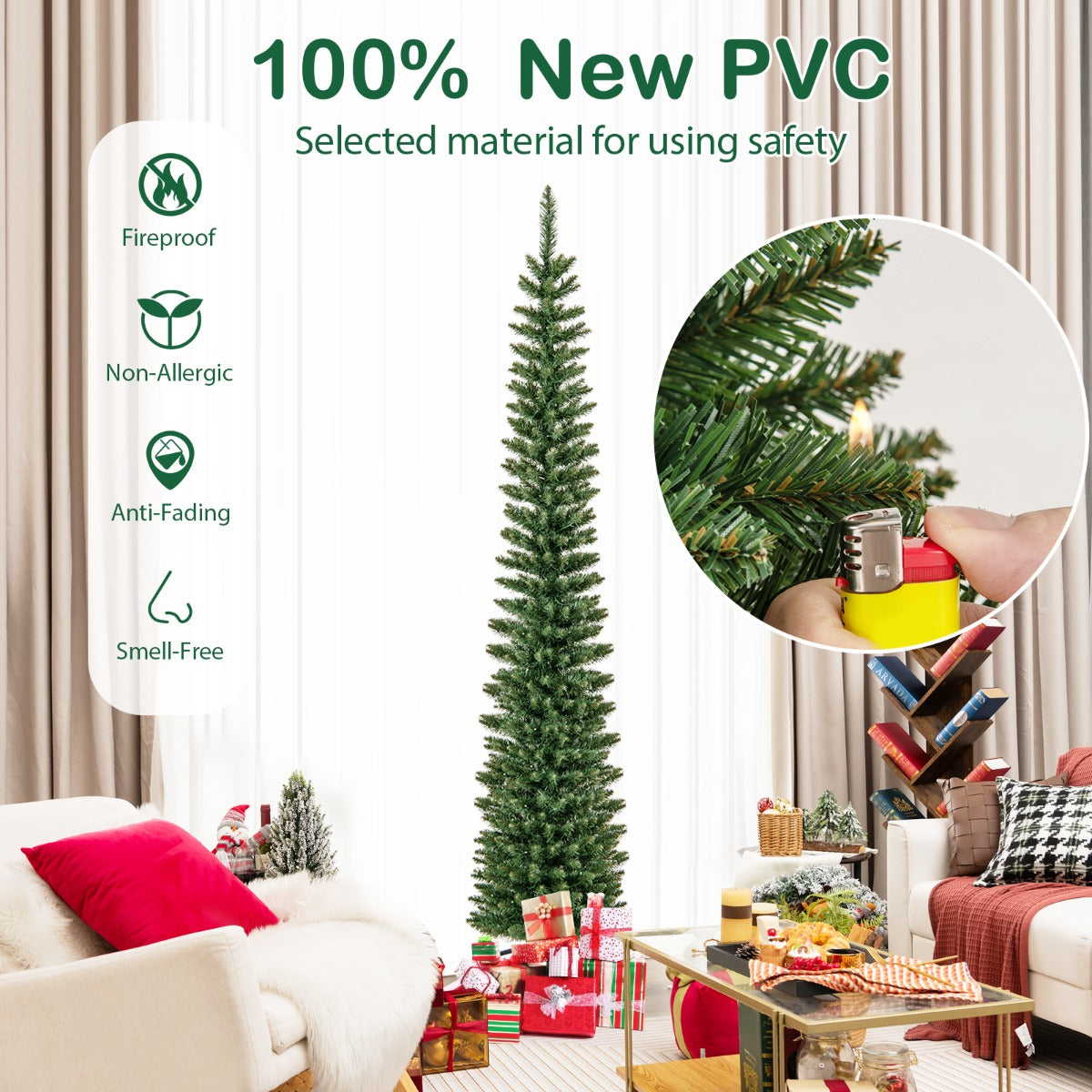 LIVSK Kunstkerstboom - Weelderige Takken - Warmwitte LED-Lampjes - Eenvoudige Installatie - 180 cm - Groen