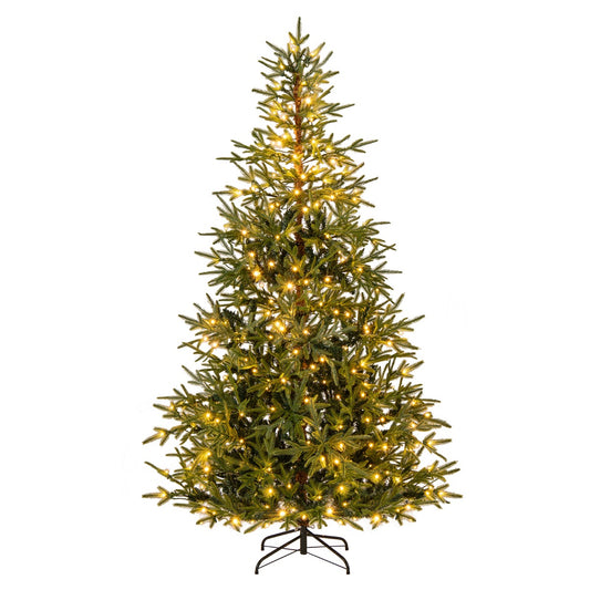 LIVSK Kunstkerstboom 210 cm - 678 Takpunten - 300 LED-lampen met 11 Lichtmodi - Brandwerend - Eenvoudige Montage - Groen