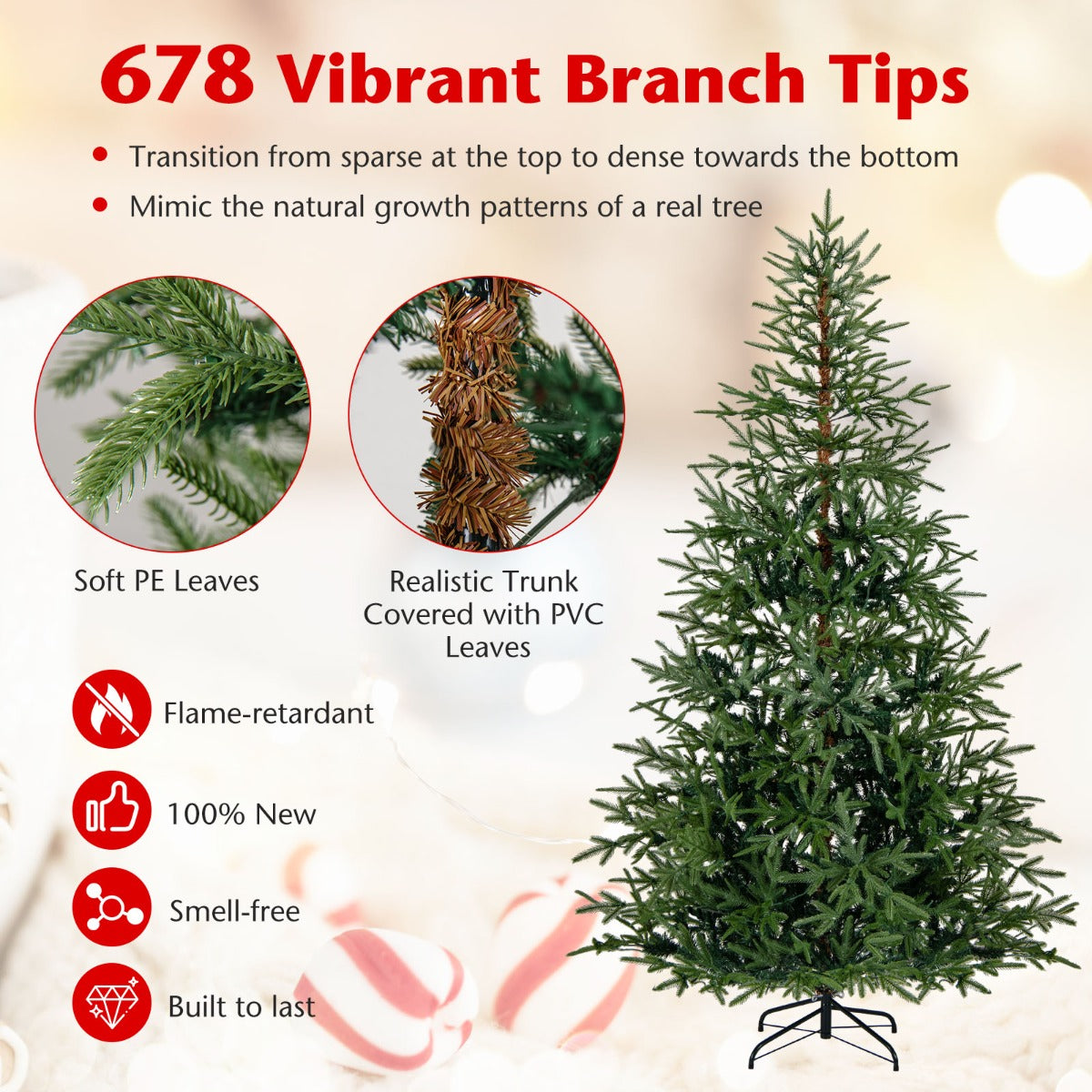 LIVSK Kunstkerstboom 210 cm - 678 Takpunten - 300 LED-lampen met 11 Lichtmodi - Brandwerend - Eenvoudige Montage - Groen