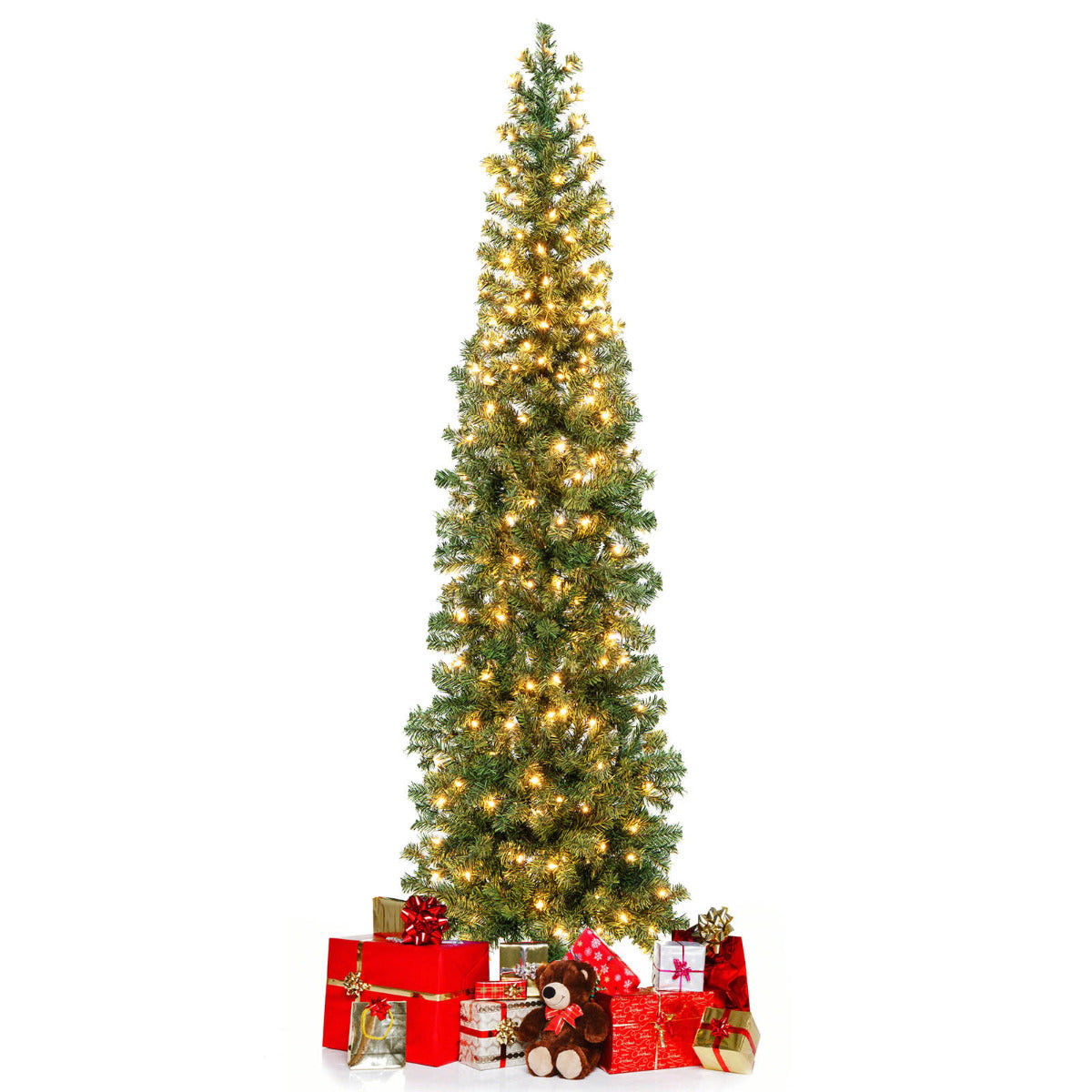 LIVSK Verlichte Halve Kerstboom - 150 LED-lampjes - 450 Takuiteinden - Ruimtebesparend - 60 x 210 cm - Groen