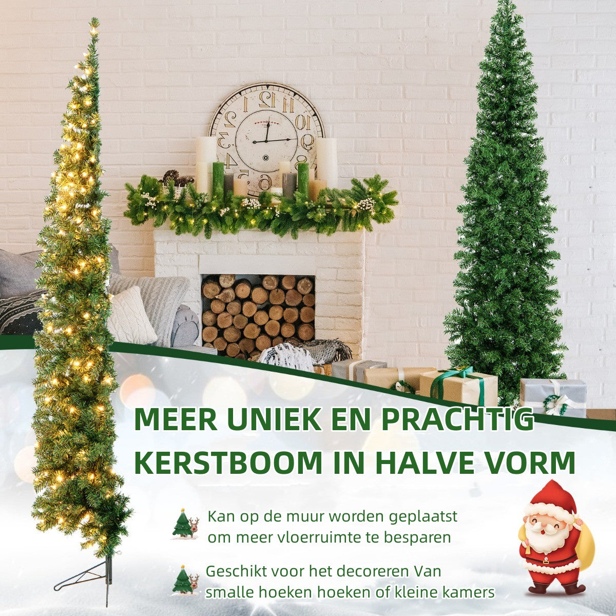 LIVSK Verlichte Halve Kerstboom - 150 LED-lampjes - 450 Takuiteinden - Ruimtebesparend - 60 x 210 cm - Groen