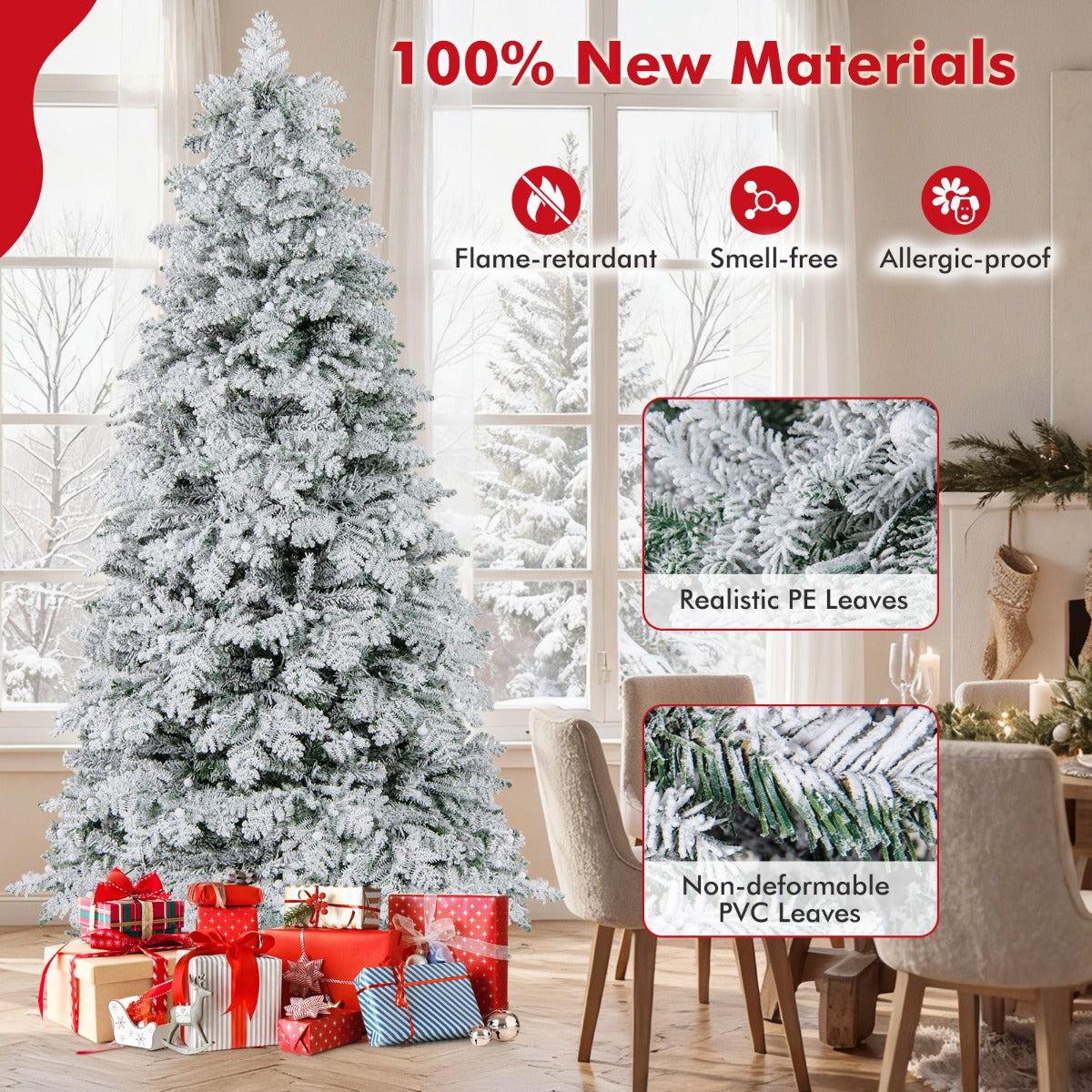 LIVSK Kunstmatige Kerstboom - Voorgemonteerd met 806 Takken - 320 LED's met 8 Lichtmodi - Opvouwbaar - 210 cm - Groen en wit