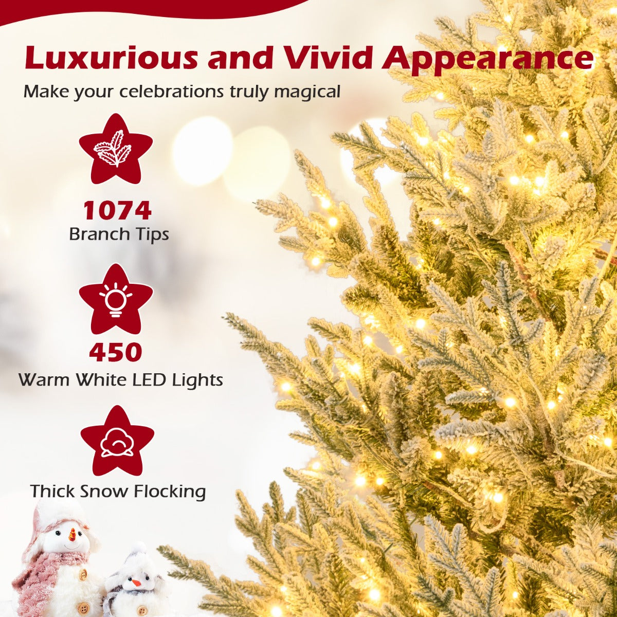 LIVSK Voorverlichte Kunstkerstboom - Sneeuw Effect - 210 cm Hoog - 450 LED-lampjes - Eenvoudige Montage - Groen