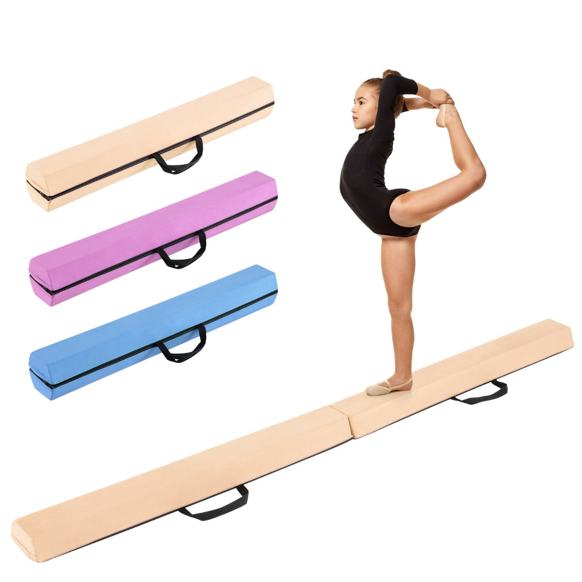 Livsk costway 210 cm lange opvouwbare evenwichtsbalk draagbare gymnastiekbalk voor op de vloer