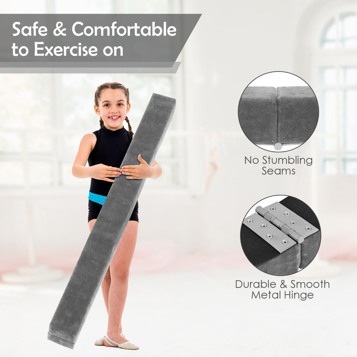 LIVSK Opvouwbare Gymnastische Evenwichtsbalk - Antislip en Duurzaam - Massief Houten Basis - Voor Beginners en Professionals -