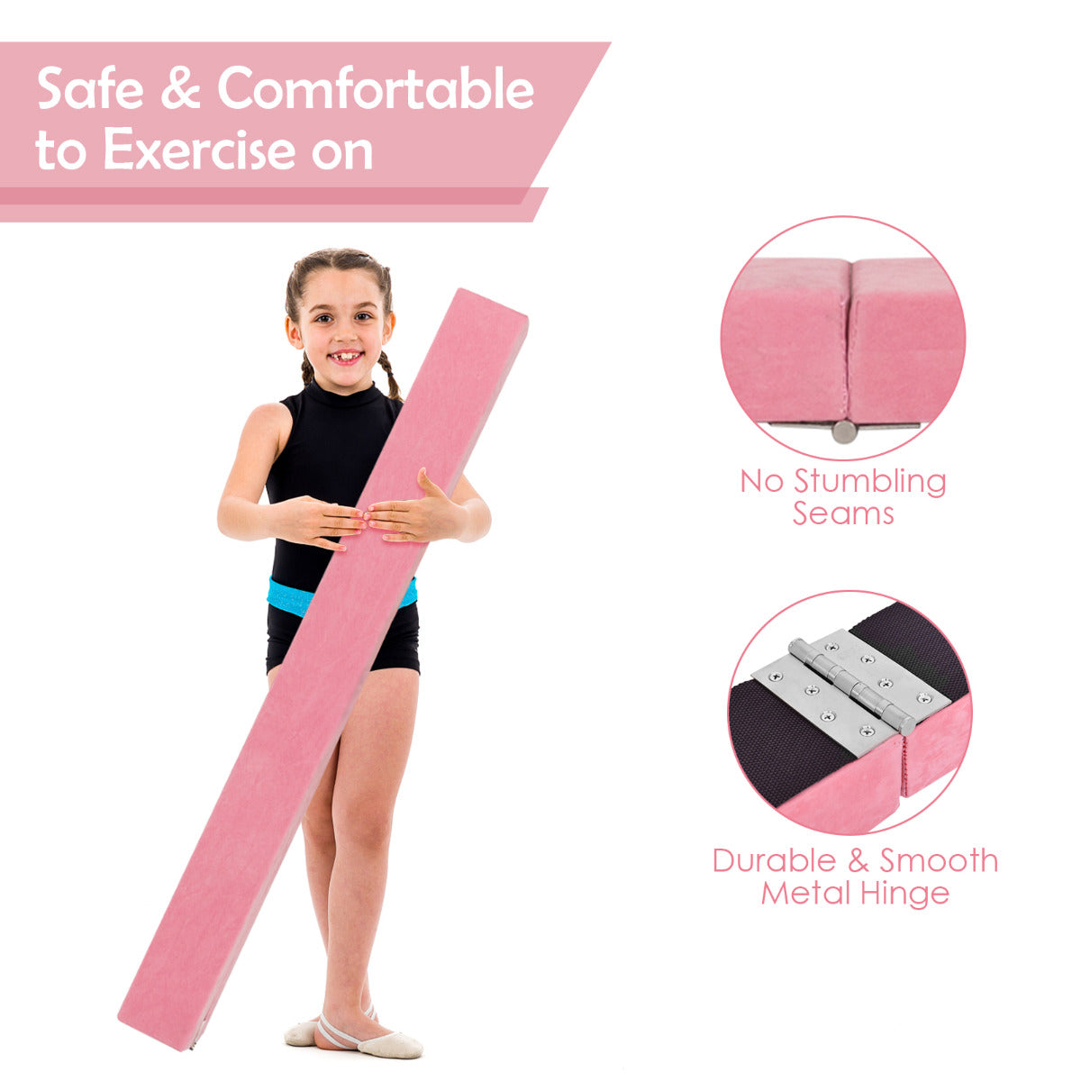 LIVSK Opvouwbare Evenwichtsbalk - Schuimgepolsterd met Houten Basis - Antislip - Voor Beginners en Professionals - 210 x 10 x 8