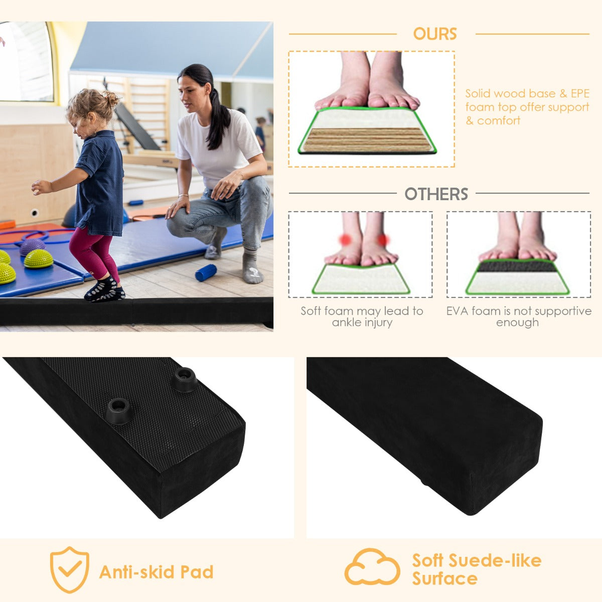 LIVSK Opvouwbare Gymnastische Evenwichtsbalk - Antislip en Duurzaam - Geschikt voor Beginners en Professionals - 210 x 10 x 8 cm