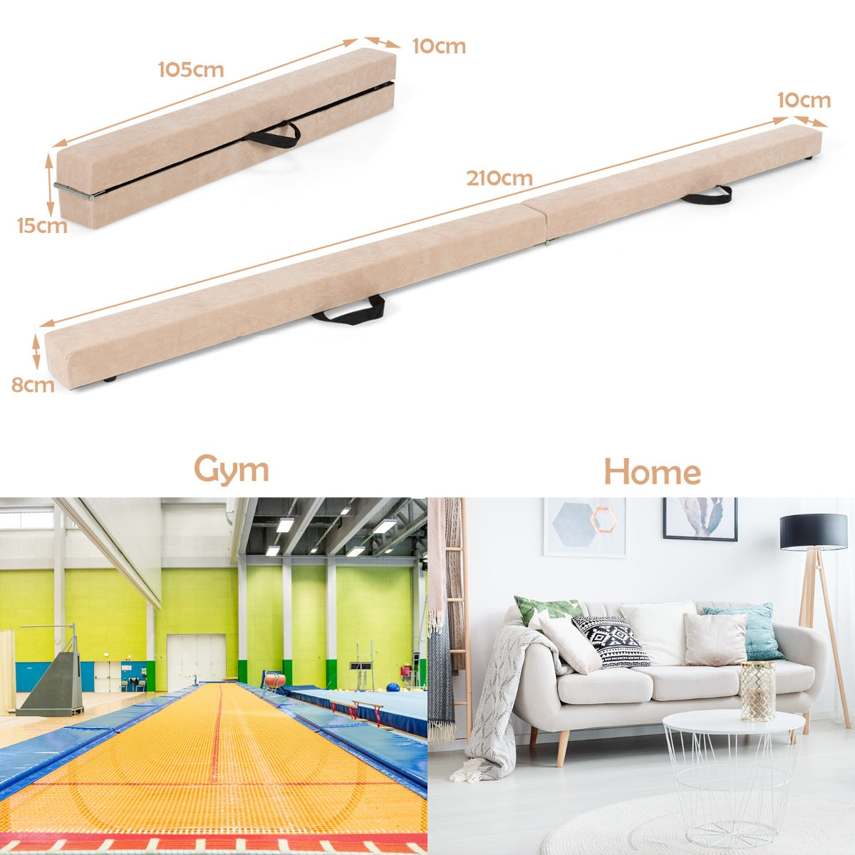 Livsk costway 210 cm opvouwbare gymnastiekbalk draagbare vloerbalk met handgrepen 1 1