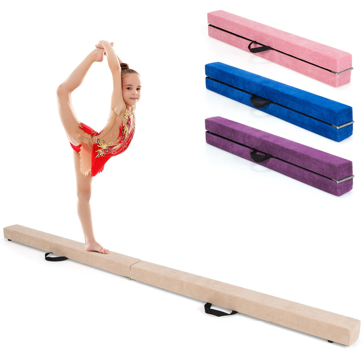 Livsk costway 210 cm opvouwbare gymnastiekbalk draagbare vloerbalk met handgrepen
