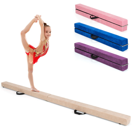 Livsk costway 210 cm opvouwbare gymnastiekbalk draagbare vloerbalk met handgrepen
