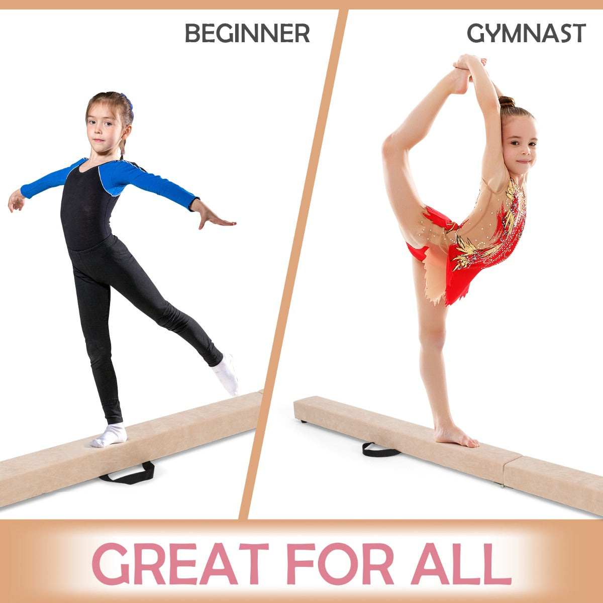 Livsk costway 210 cm opvouwbare gymnastiekbalk draagbare vloerbalk met handgrepen 3