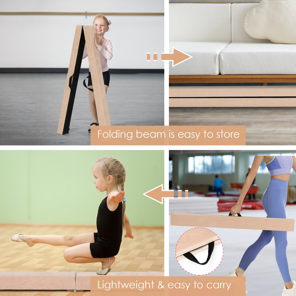 Livsk costway 210 cm opvouwbare gymnastiekbalk draagbare vloerbalk met handgrepen 4