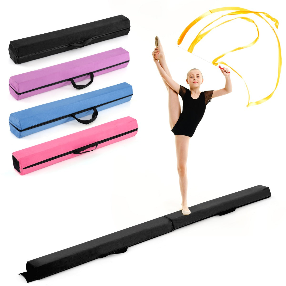Livsk costway 210 cm opvouwbare gymnastiekbalk met antislipoppervlak zwart