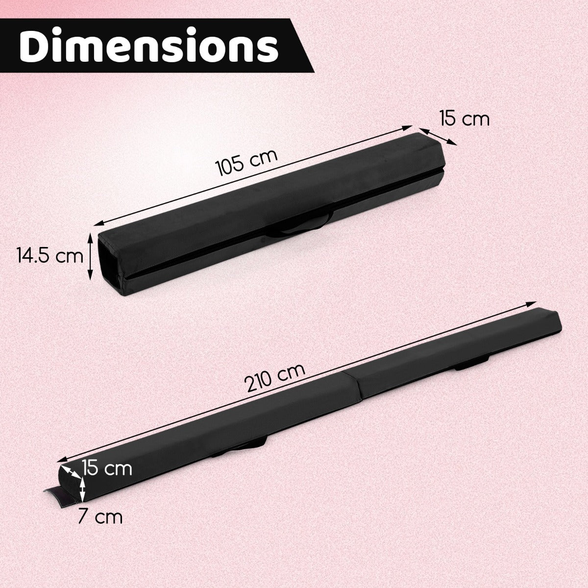 Livsk costway 210 cm opvouwbare gymnastiekbalk met antislipoppervlak zwart 2