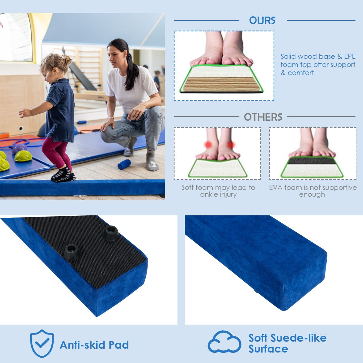 LIVSK Opvouwbare Evenwichtsbalk - Schuimgepolsterd met Antislipoppervlak - Draagbaar en Stevig - Voor Beginners en Professionals