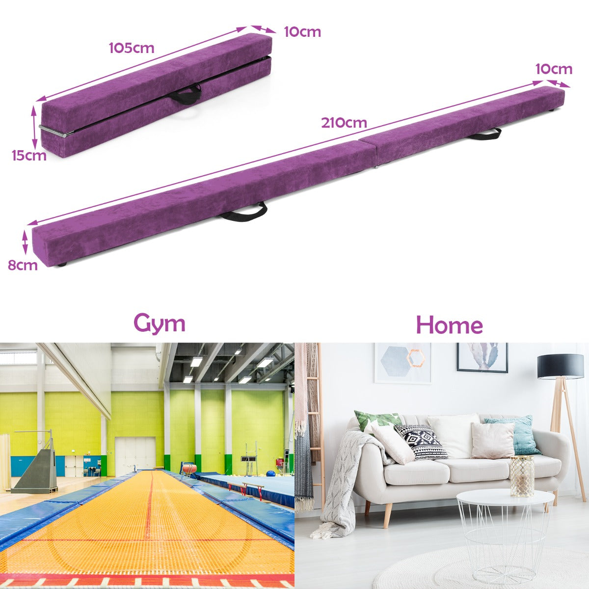 LIVSK Opvouwbare Evenwichtsbalk Gymnastiek - Schuimgepolsterd - Stevige Houten Basis - Antislip - Voor Beginners en Gevorderden -