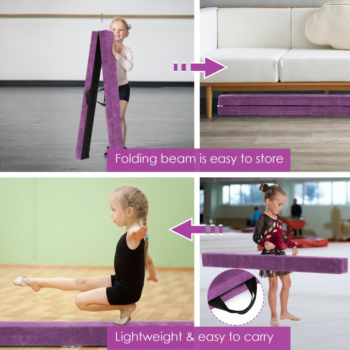 LIVSK Opvouwbare Evenwichtsbalk Gymnastiek - Schuimgepolsterd - Stevige Houten Basis - Antislip - Voor Beginners en Gevorderden -