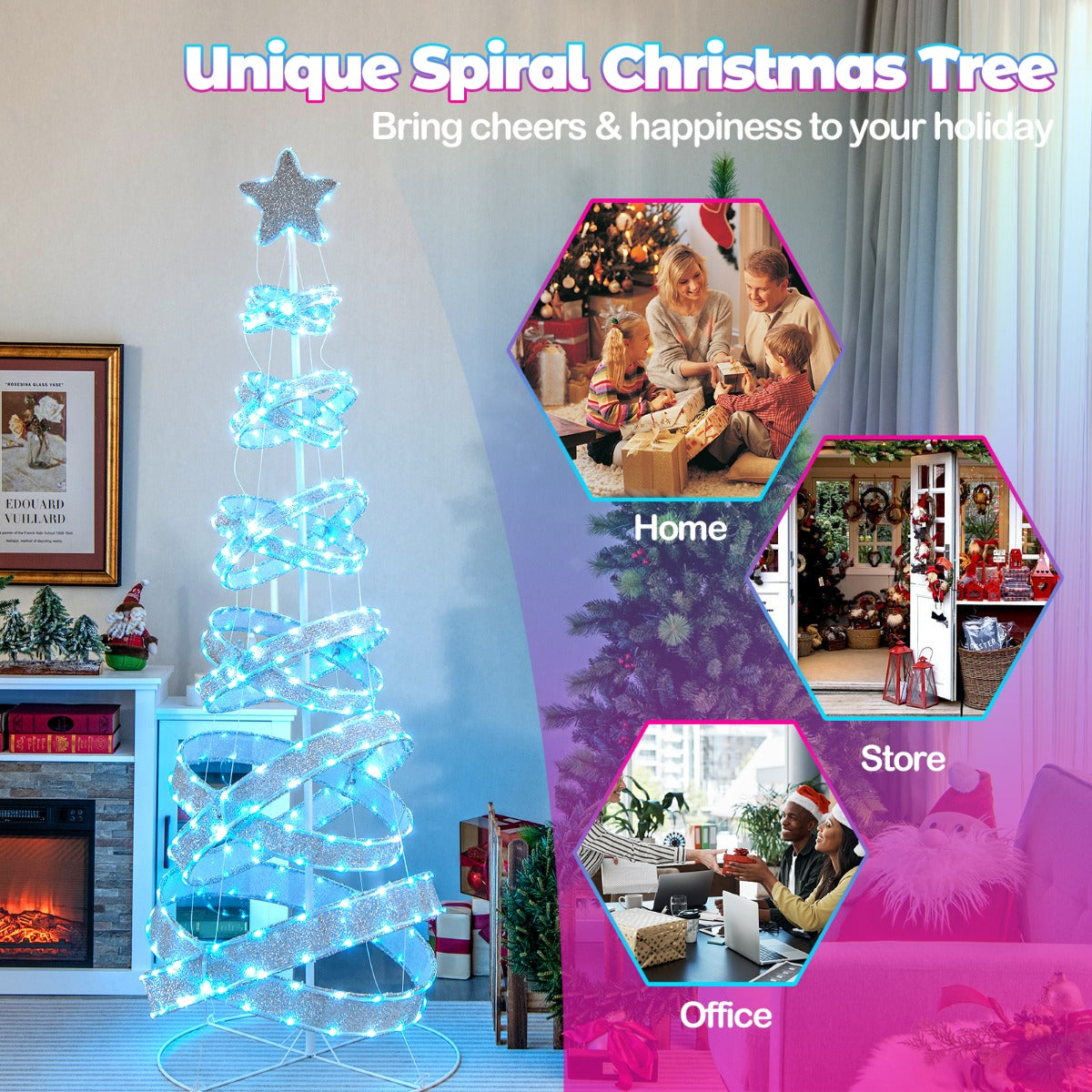 LIVSK Spiraalvormige Kerstboom - 341 Kleurveranderende LED's - 34 Verlichtingsmodi - Opvouwbaar - 70 x 70 x 210 cm - Wit