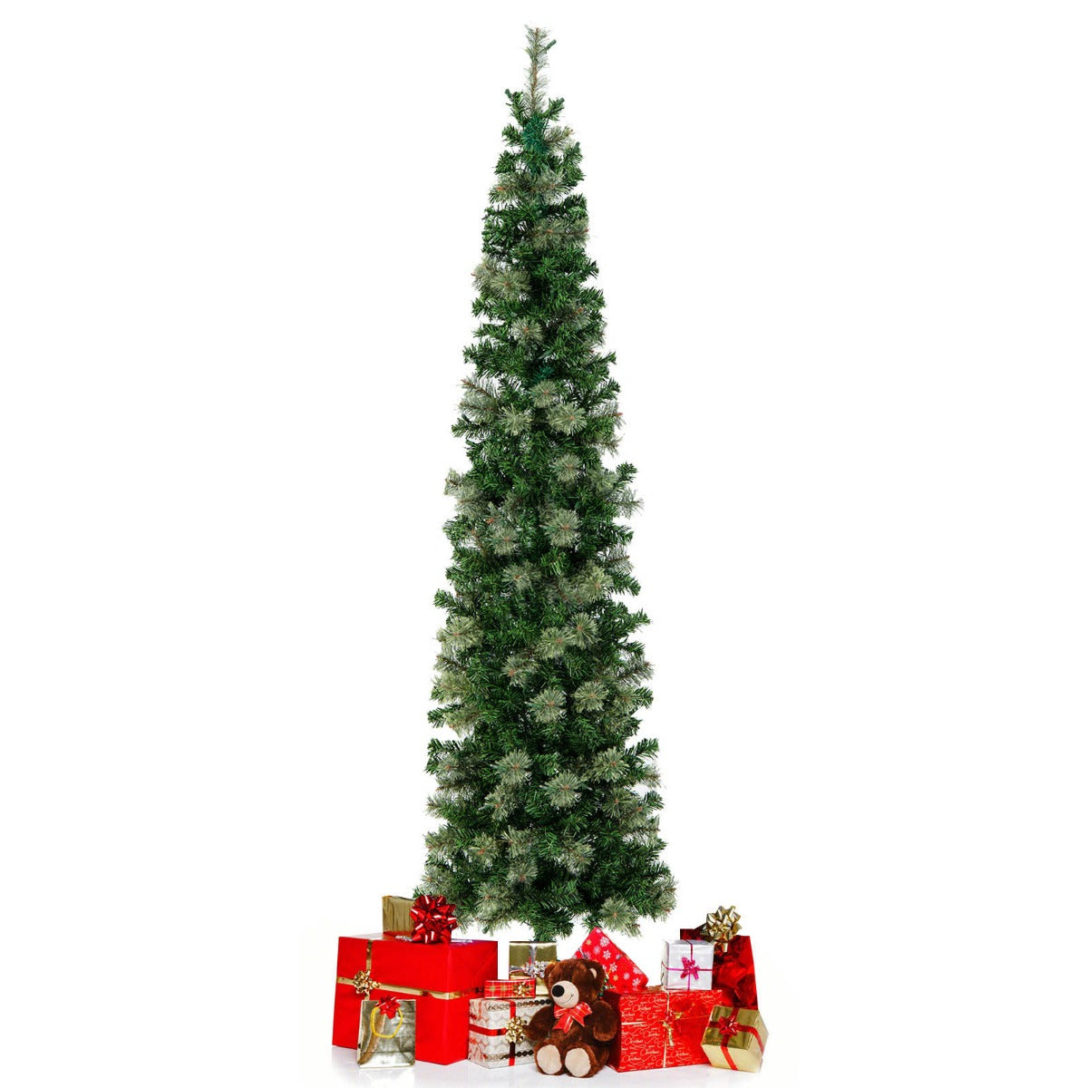 LIVSK Voorverlichte Halve Kunstkerstboom - 403 Takuiteinden - 150 Warmwitte LED-lampjes - Ruimtebesparend - 210 cm - Groen