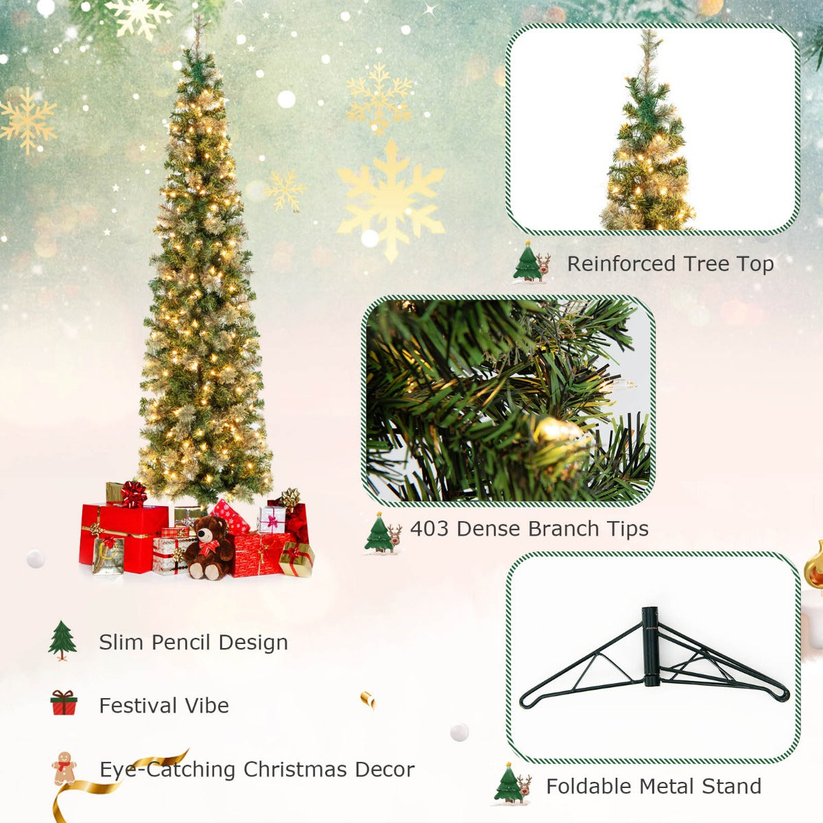 LIVSK Voorverlichte Halve Kunstkerstboom - 403 Takuiteinden - 150 Warmwitte LED-lampjes - Ruimtebesparend - 210 cm - Groen
