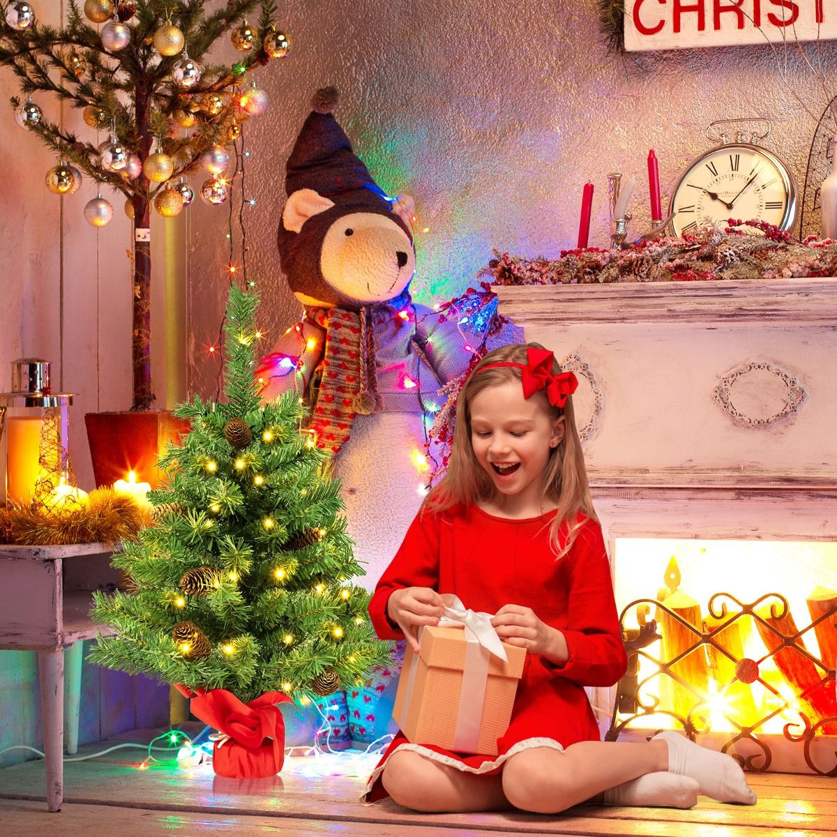 Livsk costway 210cm kunstkerstboom en 64cm kleine kerstboom grote kerstboom 460 leds en tafelkerstboom 50 leds 4