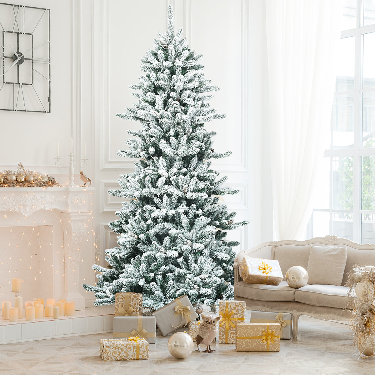 LIVSK Sneeuw Gevlokte Kerstboom - Hoogwaardige PVC - 210 cm - 1108 Takken - Eenvoudig op te zetten - Groen + Wit