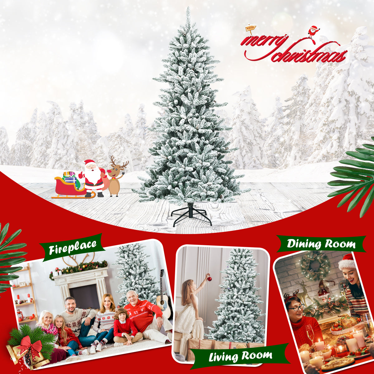 LIVSK Sneeuw Gevlokte Kerstboom - Hoogwaardige PVC - 210 cm - 1108 Takken - Eenvoudig op te zetten - Groen + Wit