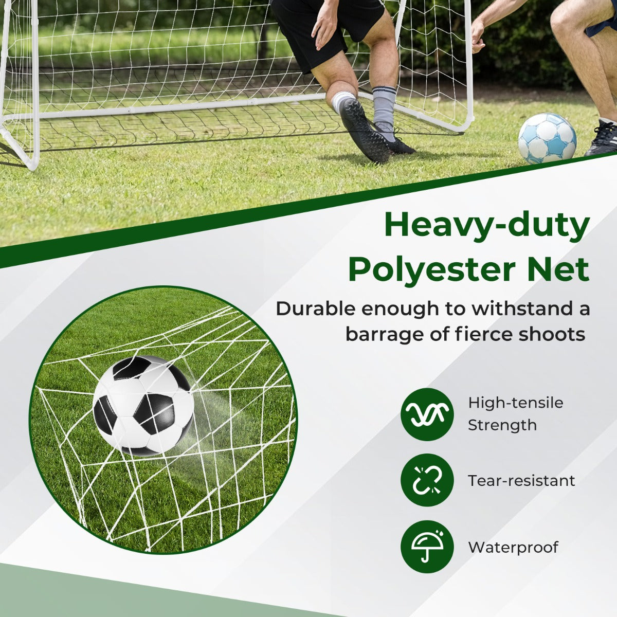 Livsk costway 215 x 152 cm voetbaldoel met weerbestendig net stevig frame grondpennen voetbalvelduitrusting voor doelschiettraining voor kinderen 2