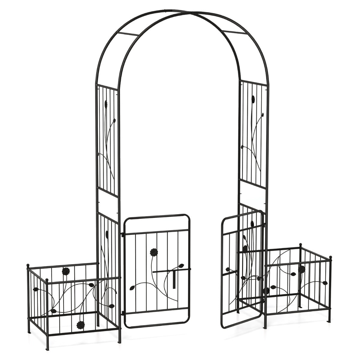 LIVSK Metalen Tuinboog met Plantenbakken - Roestbestendig - Decoratief met Trellis - Voor Buiten - 200 x 50 x 218 cm - Zwart
