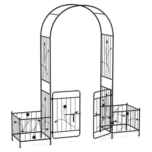 LIVSK Metalen Tuinboog met Plantenbakken - Roestbestendig - Decoratief met Trellis - Voor Buiten - 200 x 50 x 218 cm - Zwart
