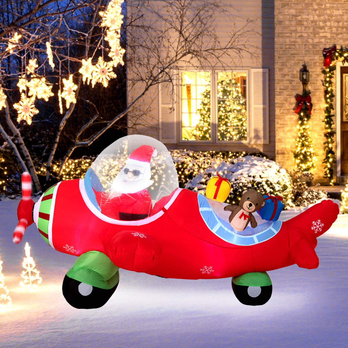 Livsk costway 22 m kerst opblaasbaar vliegtuig kerstman in het vliegtuig met cadeaudozen en ingebouwde led verlichting 6