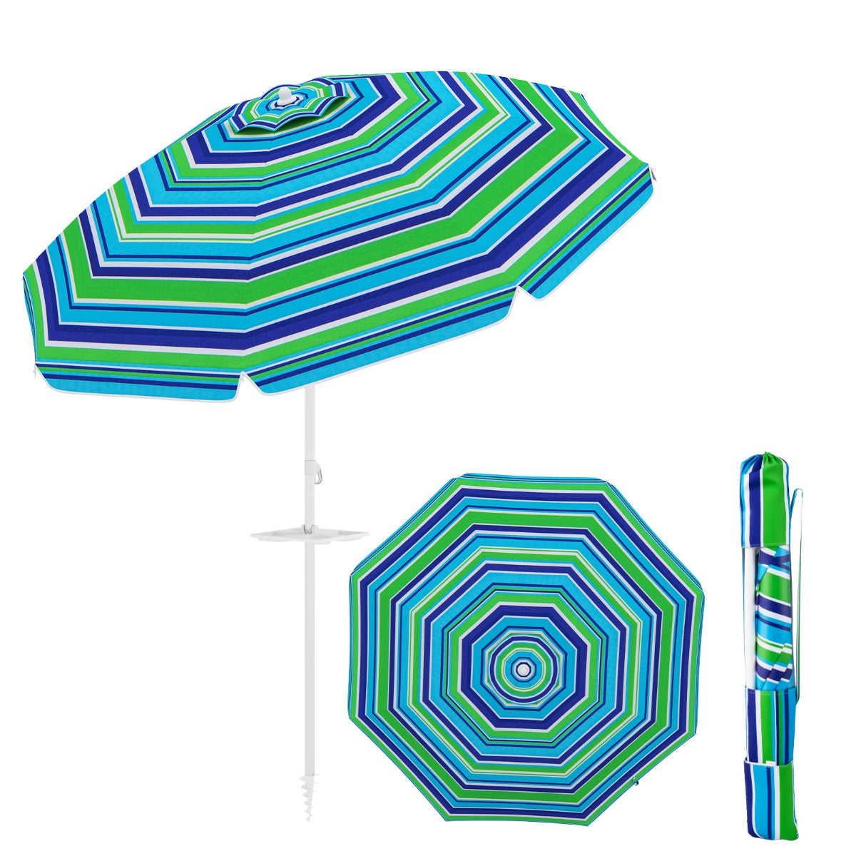 LIVSK Draagbare Parasol - UPF50+ Bescherming - Kantelbaar - Stabiele Structuur met Bekerhouder - 2,2 m - Groen