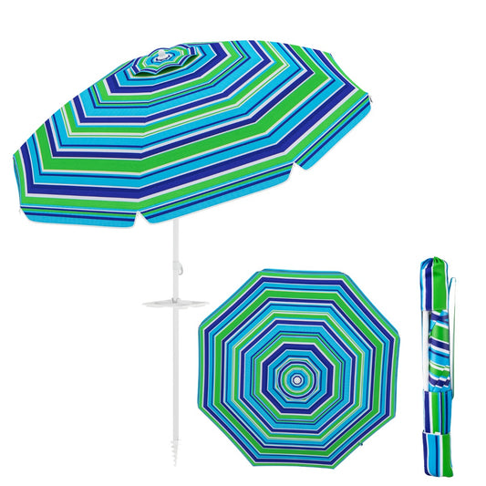 LIVSK Draagbare Parasol - UPF50+ Bescherming - Kantelbaar - Stabiele Structuur met Bekerhouder - 2,2 m - Groen